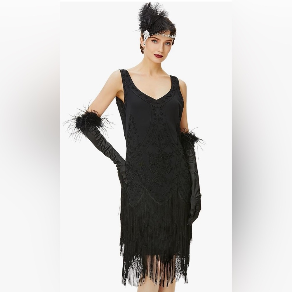 Babeyond 1920s Embroidery Retro Midi Flapper dress